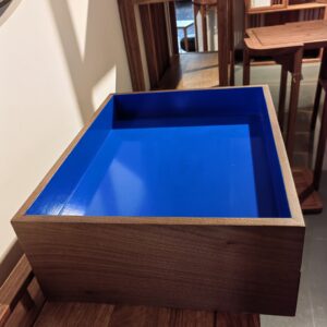 Black walnut wood psychological sandplay tray, rectangular therapeutic sand box with natural wood grain finish