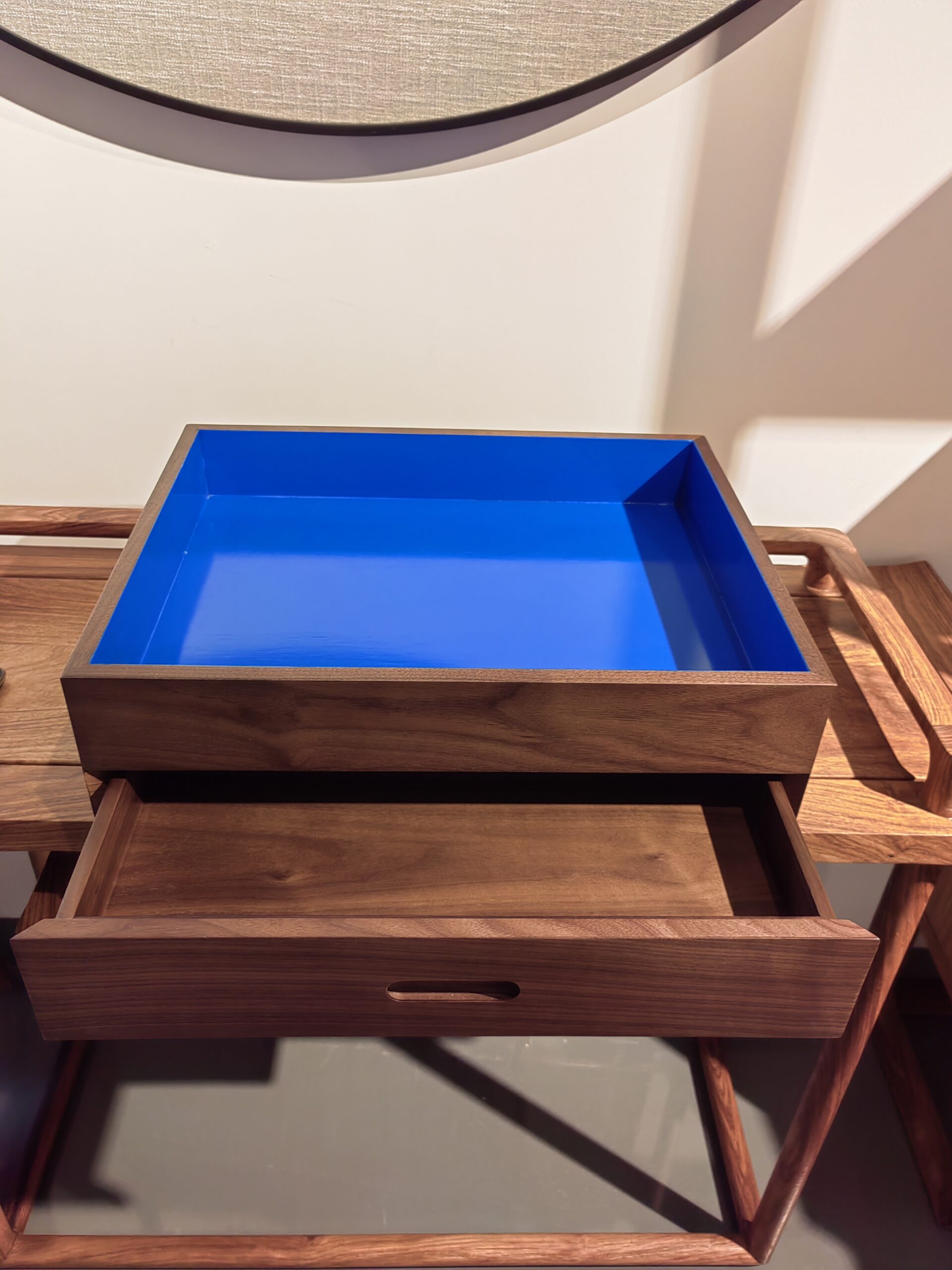 Black walnut wood psychological sandplay tray, rectangular therapeutic sand box with natural wood grain finish
